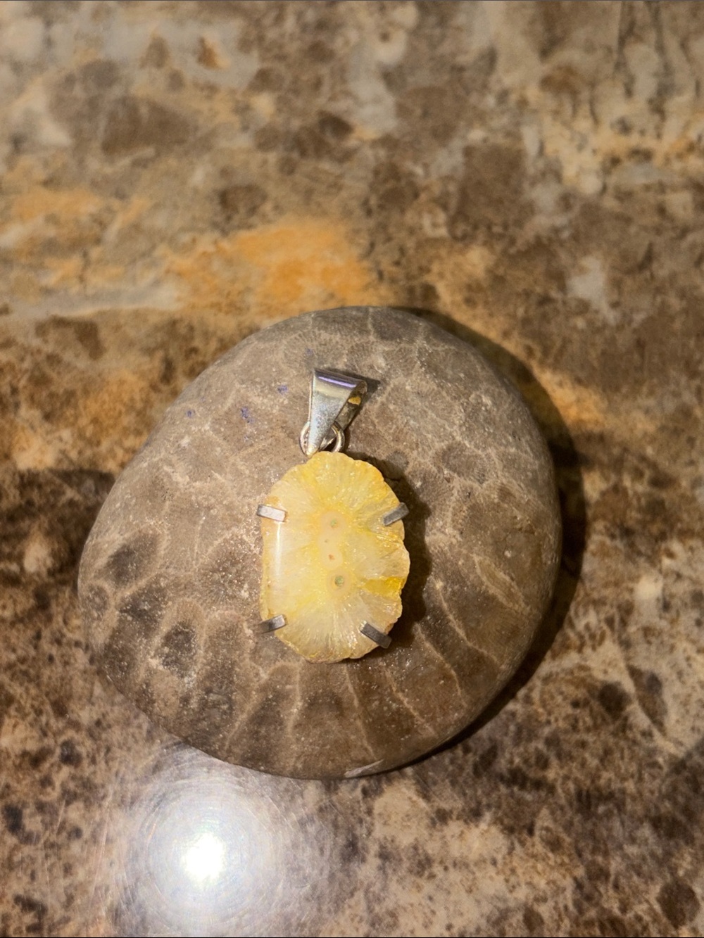 Yellow Sola Druzy quartz Pendant in Silver Setting